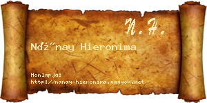 Nánay Hieronima névjegykártya